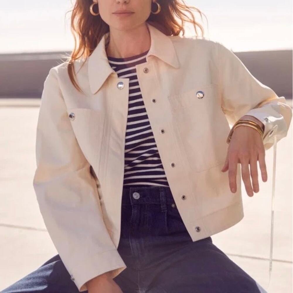 AYR The Very Thing Cropped Canvas Jacket XS Cream Italian Cotton Snap Front